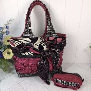 Lollie Posh Bling Handbag Fabric Floral Fuchsia Black Handmade Shoulder Bag